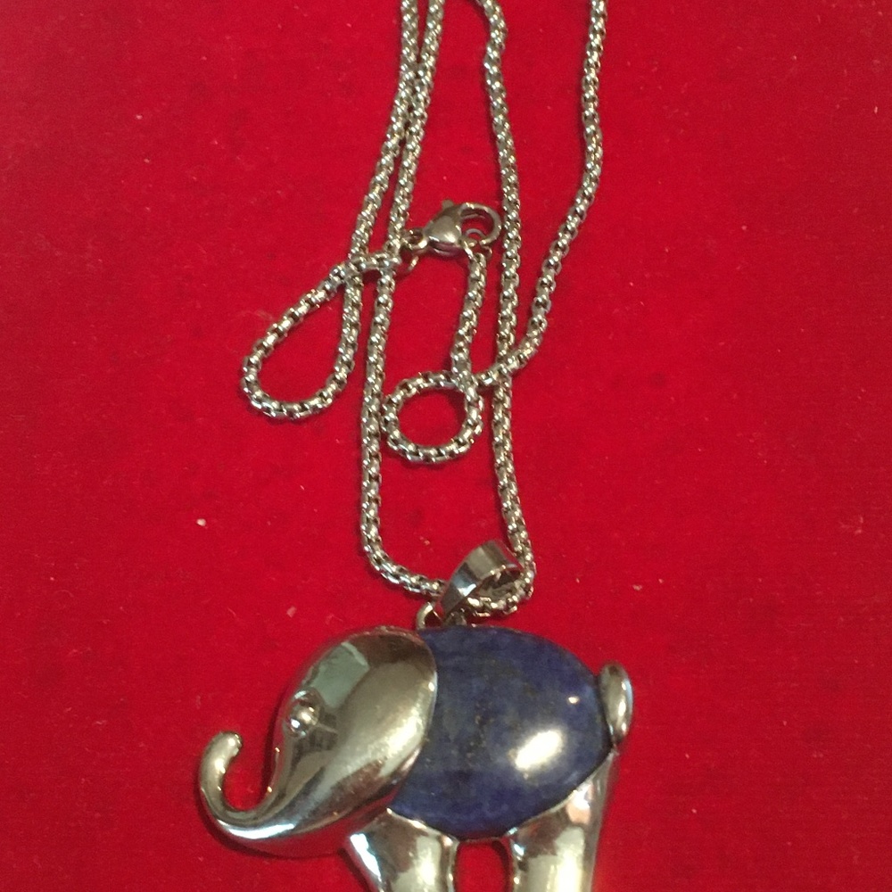 Silver and lapis lazuli elephant necklace